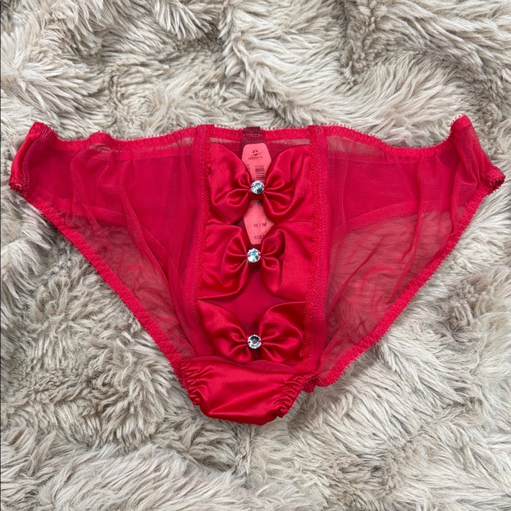 NWT Victoria's Secret - Christmas Red Sheer/Satin Panty with Bows